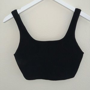 Aritzia Babaton sculpt knit square neck cropped tank in black